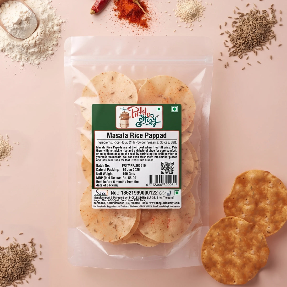 Picklestory Spiced Rice Papad - Masala Biyyam Appadam