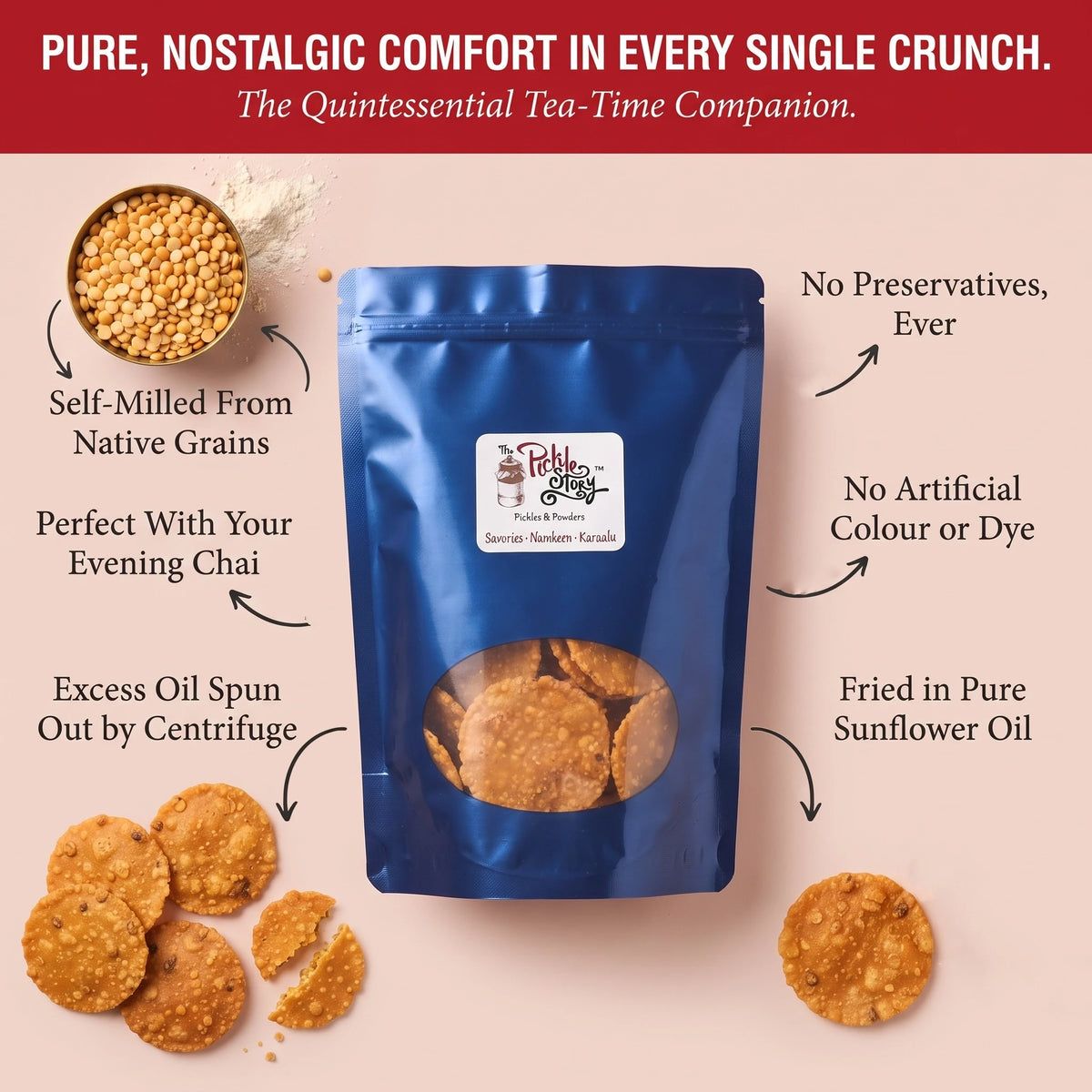 Picklestory Spiced Rice Crackers -Pappu Billalu (Chekkalu)