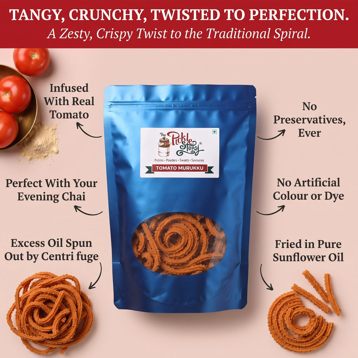 Picklestory Tomato Murukku- Tomato Chakli