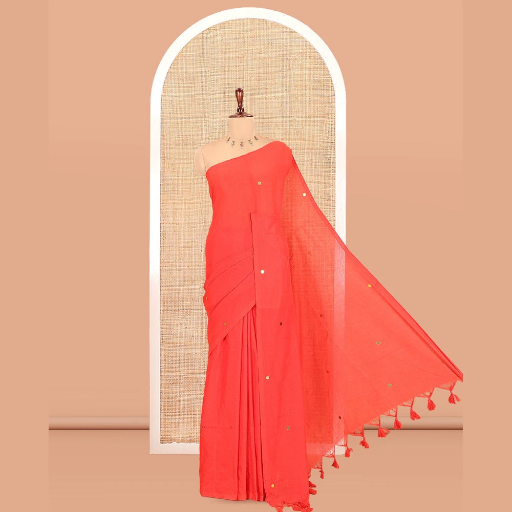 Pothys Borderless Red Khadi Cotton Saree