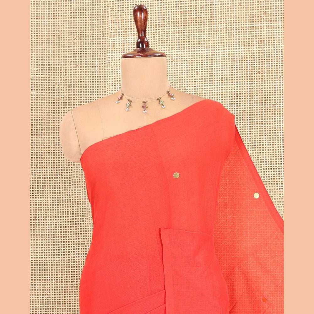Pothys Borderless Red Khadi Cotton Saree