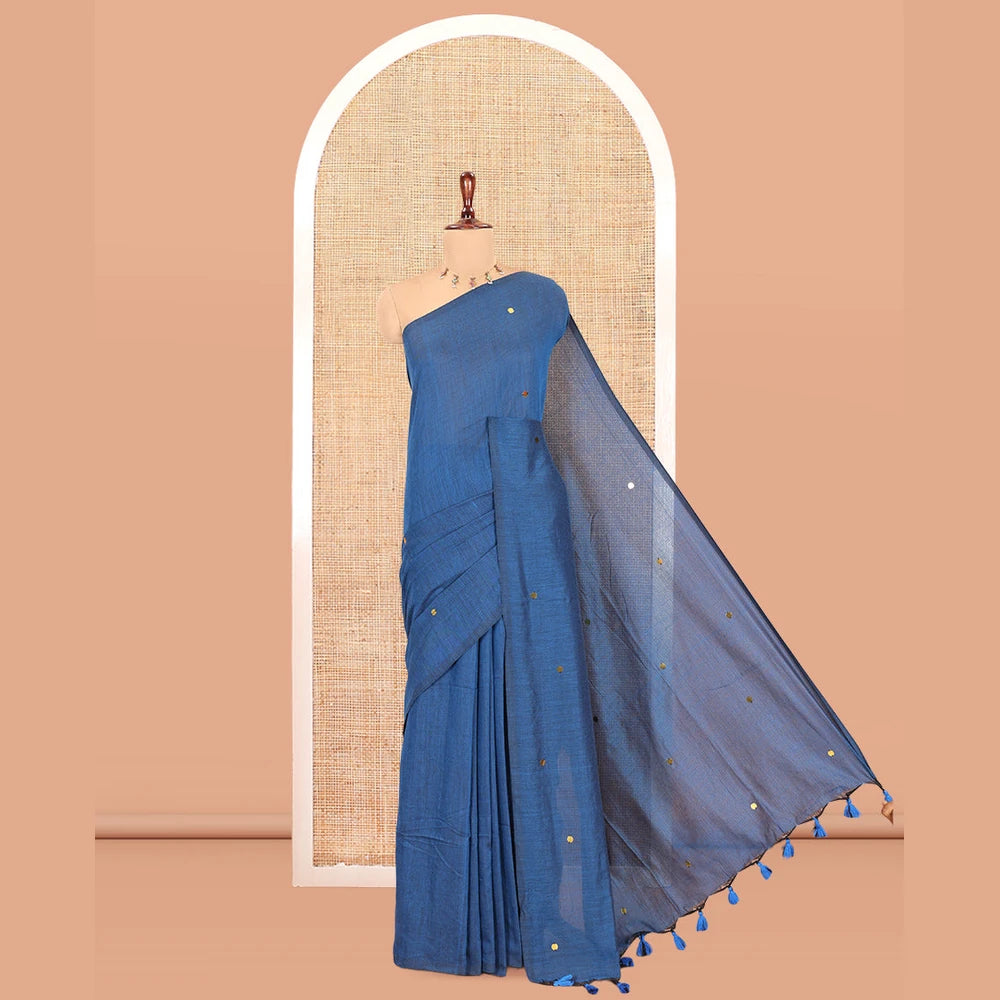 Pothys Borderless Blue Khadi Cotton Saree