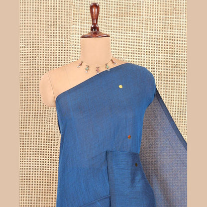Pothys Borderless Blue Khadi Cotton Saree