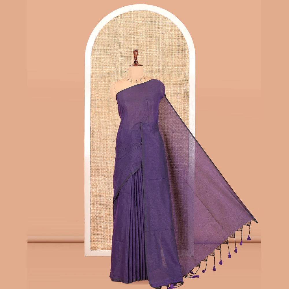 Pothys Borderless Dark Violet Plain Khadi Cotton Saree