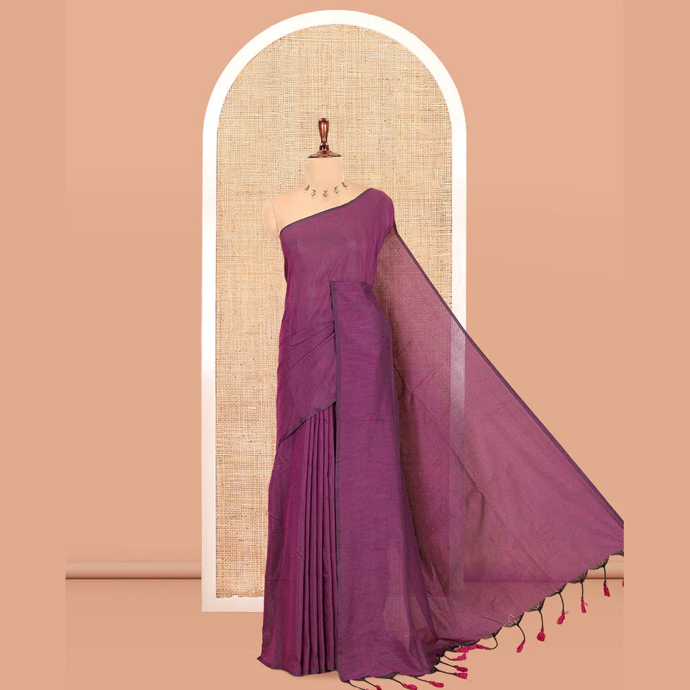 Pothys Borderless Purple Plain Khadi Cotton Saree