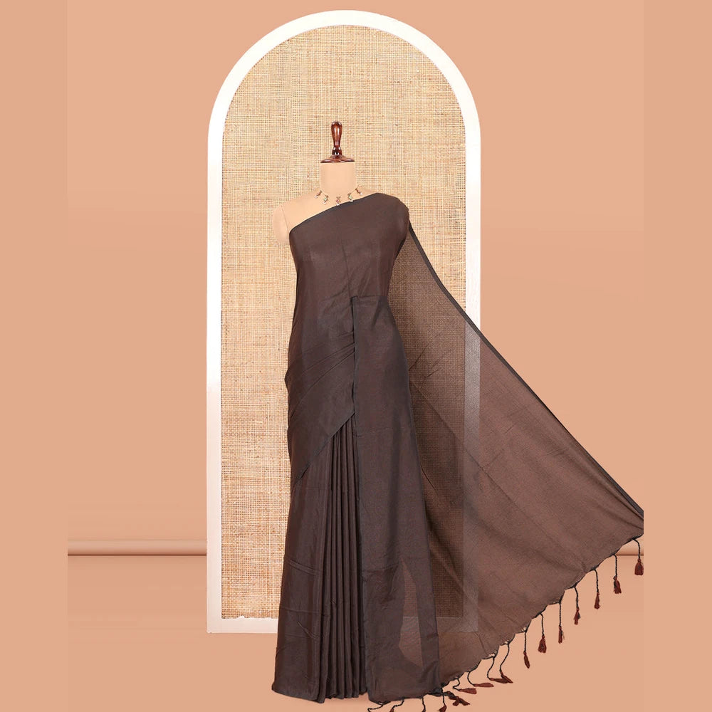 Pothys Borderless Brown Plain Khadi Cotton Saree