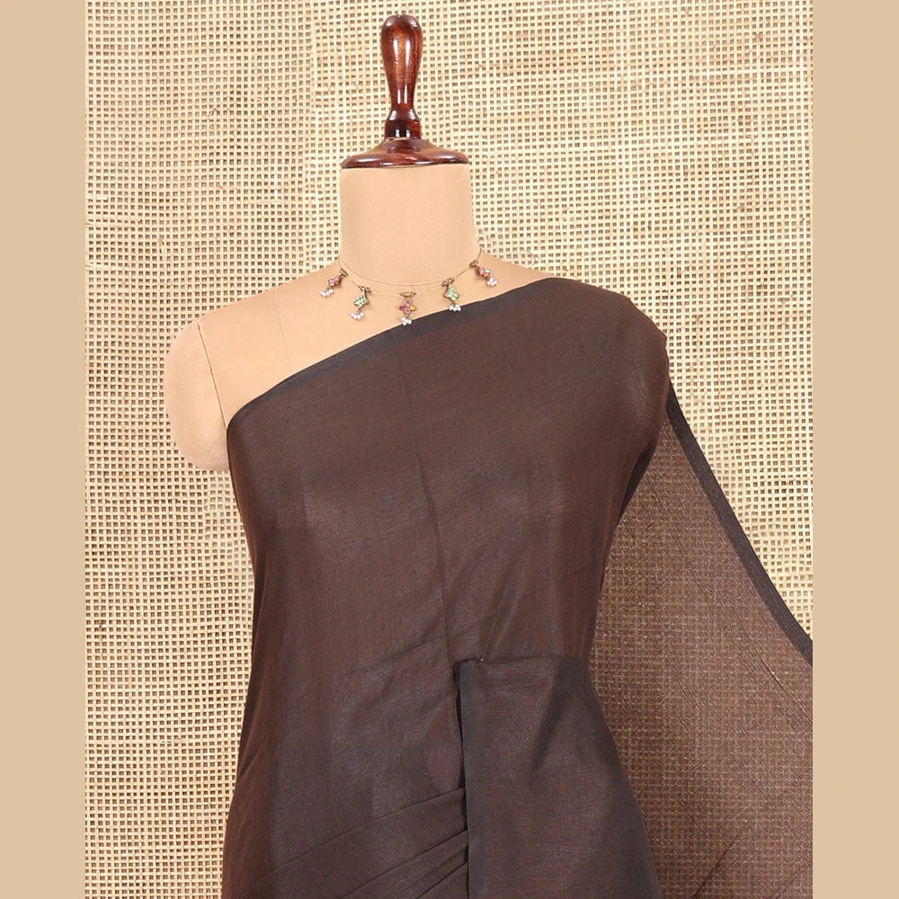 Pothys Borderless Brown Plain Khadi Cotton Saree