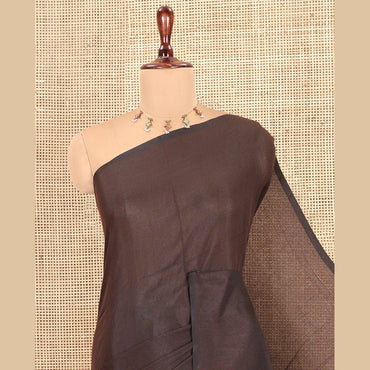 Pothys Borderless Brown Plain Khadi Cotton Saree
