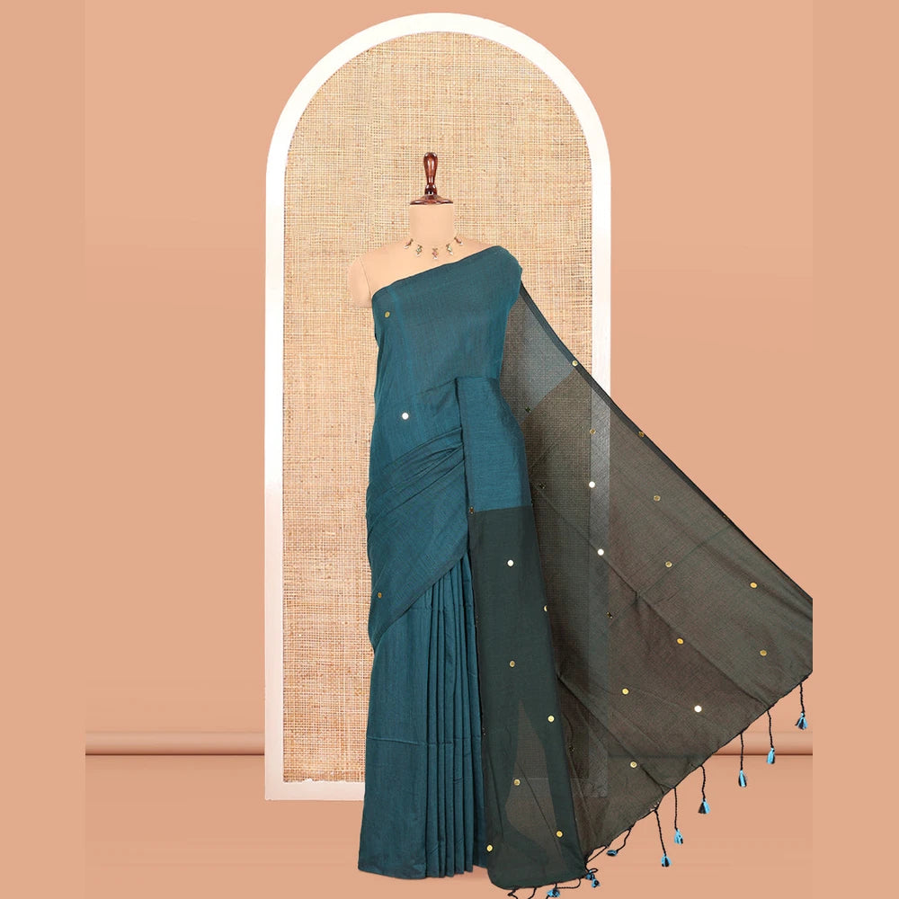 Pothys Borderless Peacock Green-Green Khadi Cotton Saree