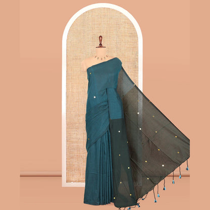 Pothys Borderless Peacock Green-Green Khadi Cotton Saree