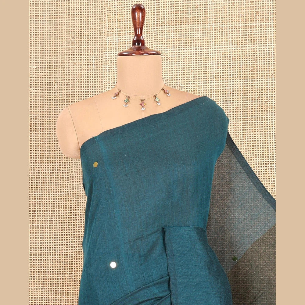 Pothys Borderless Peacock Green-Green Khadi Cotton Saree