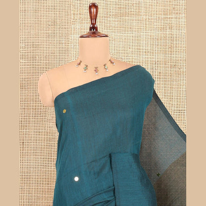 Pothys Borderless Peacock Green-Green Khadi Cotton Saree