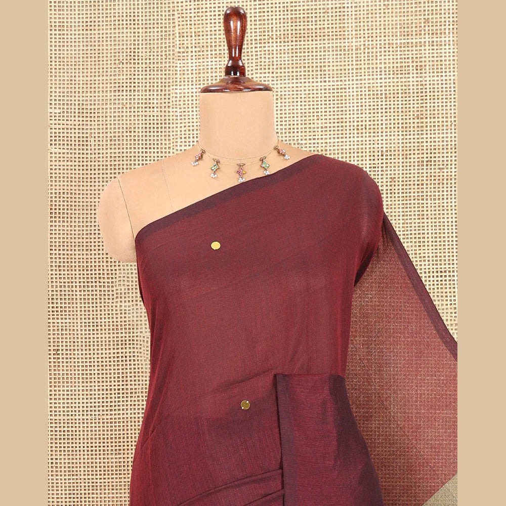 Pothys Borderless Maroon Khadi Cotton Saree, Gleamed up with Sequins Work, Complemented by a Contrast Sequins Work Pallu, and No Blouse