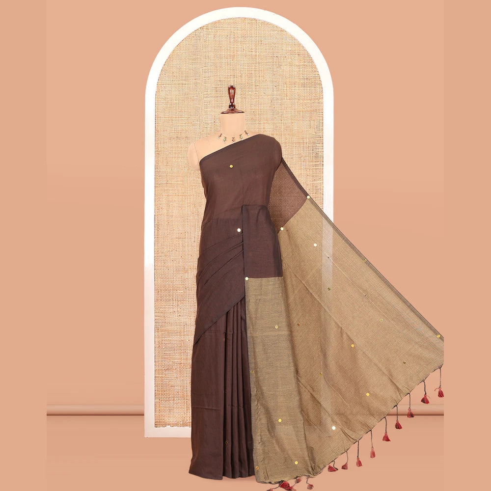 Pothys Borderless Brown Khadi Cotton Saree