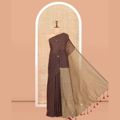 Pothys Borderless Brown Khadi Cotton Saree