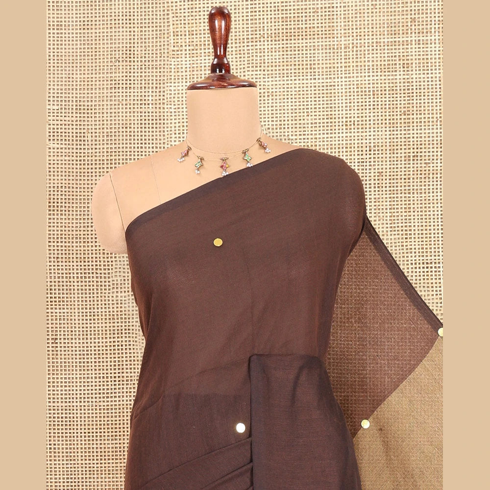Pothys Borderless Brown Khadi Cotton Saree
