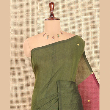 Pothys Borderless Olive Green Khadi Cotton Saree
