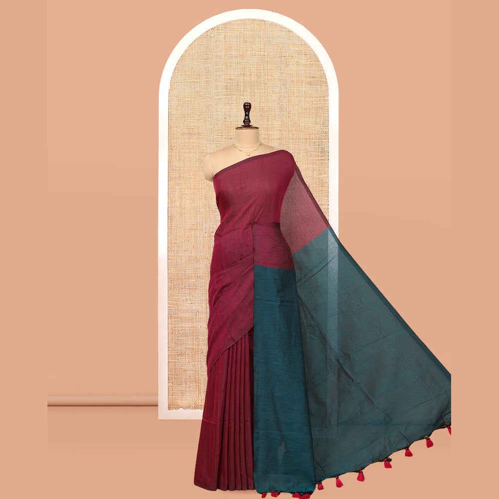 Pothys Borderless Purple Plain Design Khadi Cotton Saree