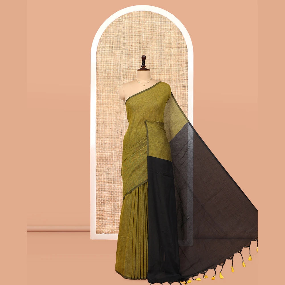 Pothys Borderless Mehendi Plain Design Khadi Cotton Saree