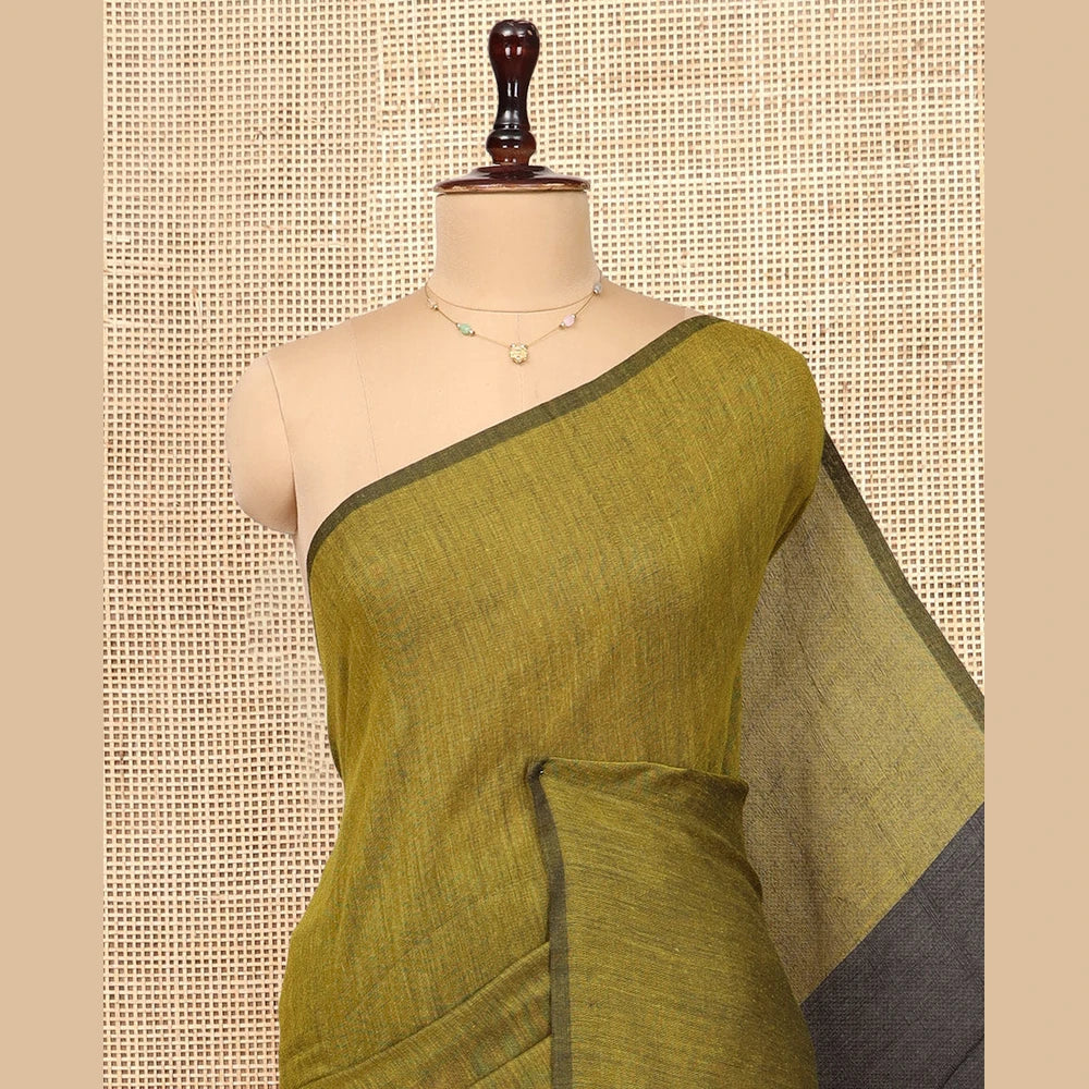 Pothys Borderless Mehendi Plain Design Khadi Cotton Saree