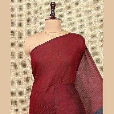 Pothys Borderless Maroon Plain Design Khadi Cotton Saree