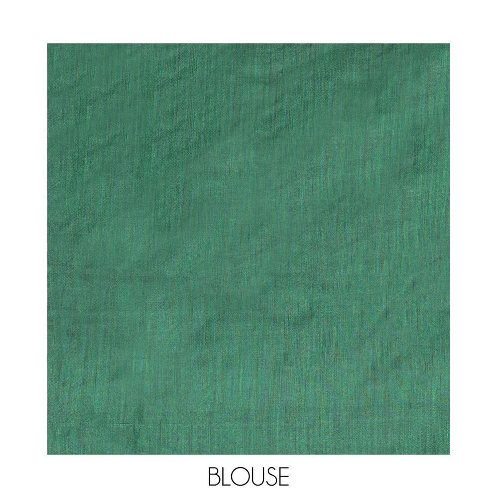 Pothys Borderless Peacock Green Plain Design Khadi Cotton Saree