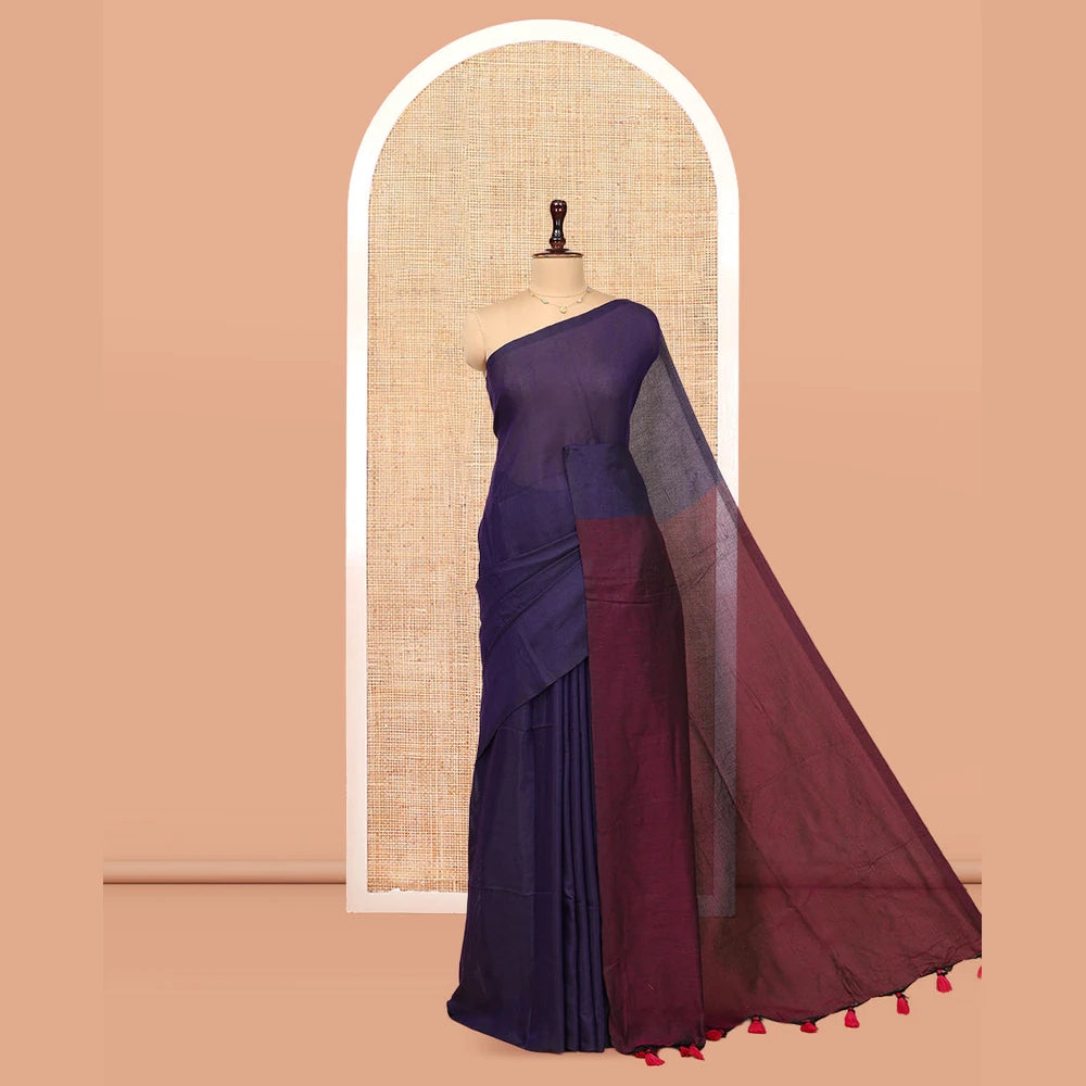 Pothys Borderless Violet-Purple Plain Design Khadi Cotton Saree