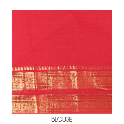 Pothys Red Plain Chettinad Cotton Saree