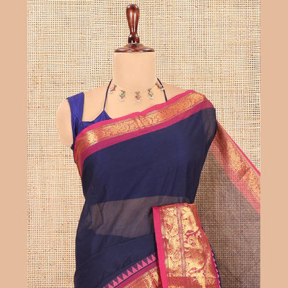 Pothys Navy Blue Blue Plain Chettinad Cotton Saree