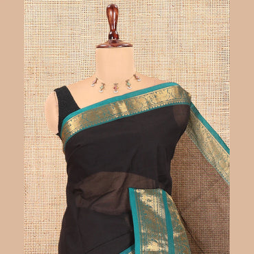 Pothys Black Plain Chettinad Cotton Saree