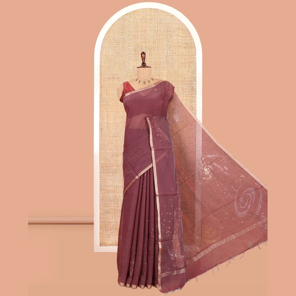 Pothys Wine Chanderi Cotton Saree