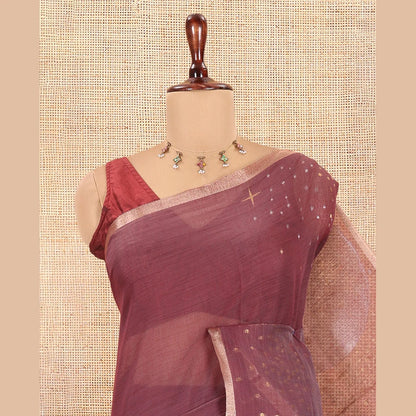Pothys Wine Chanderi Cotton Saree