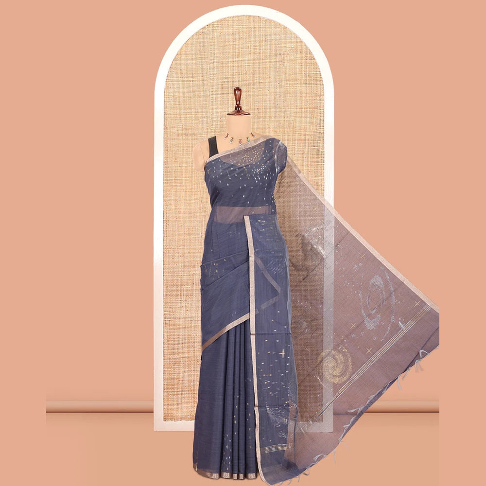 Pothys Navy Blue Blue Chanderi Cotton Saree