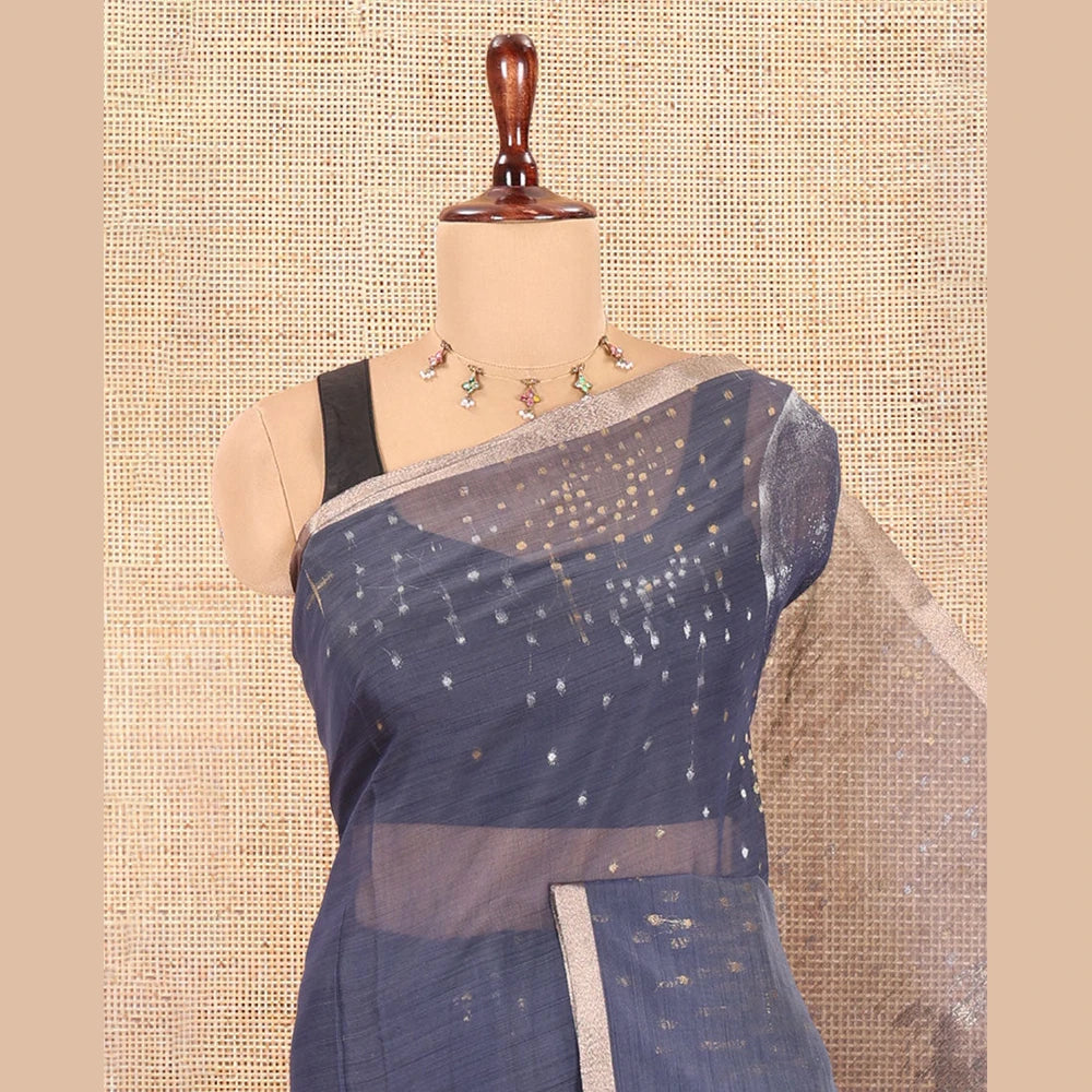 Pothys Navy Blue Blue Chanderi Cotton Saree