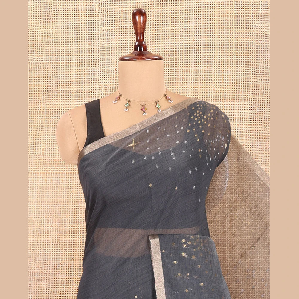 Pothys Elephant Grey Chanderi Cotton Saree