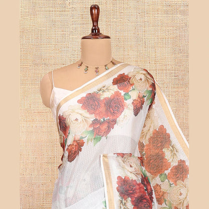 Pothys Cream Kota Chex Saree