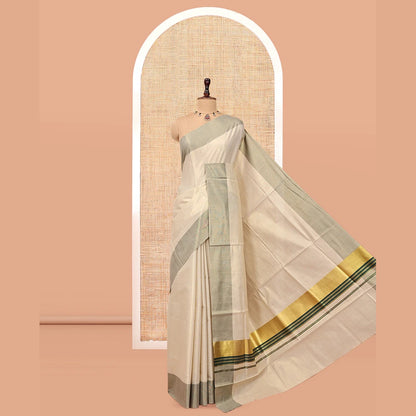 Pothys Gold Plain Kerala Cotton Saree