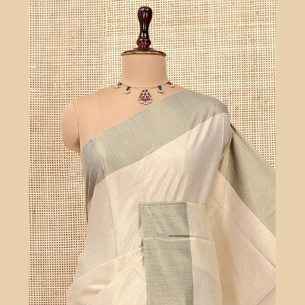 Pothys Gold Plain Kerala Cotton Saree