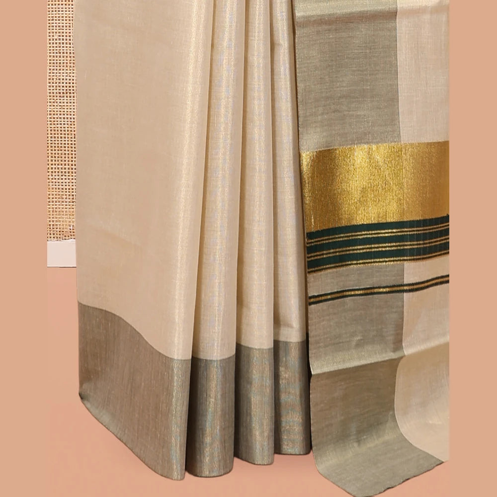 Pothys Gold Plain Kerala Cotton Saree
