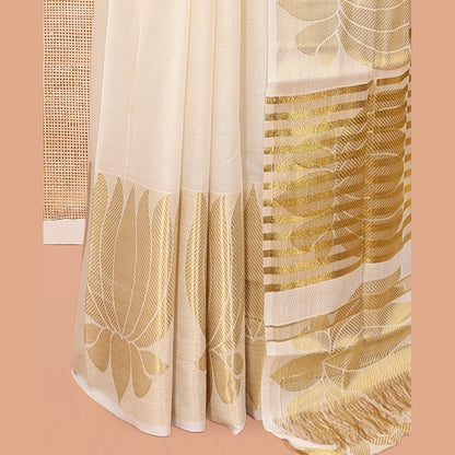 Pothys Cream Plain Kerala Cotton Saree