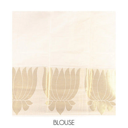 Pothys Cream Plain Kerala Cotton Saree