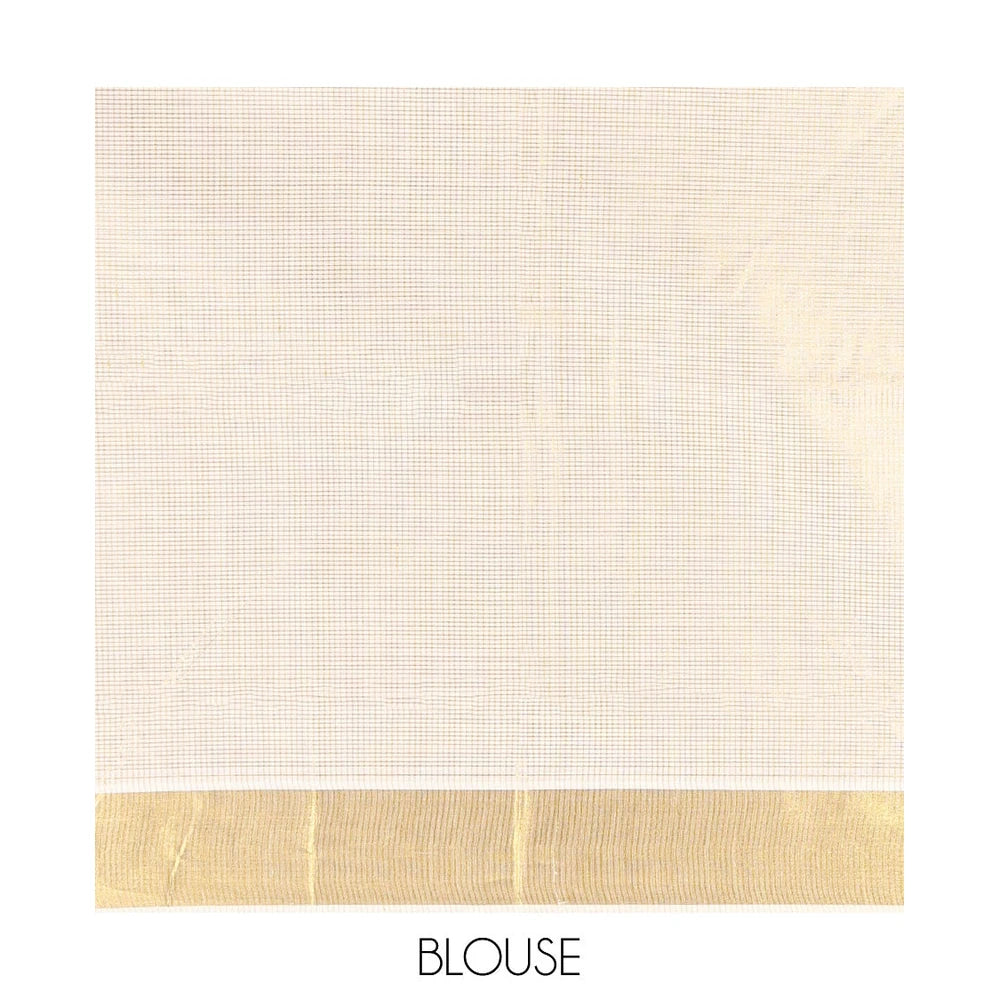 Pothys Gold Micro-Checked Kerala Cotton Saree