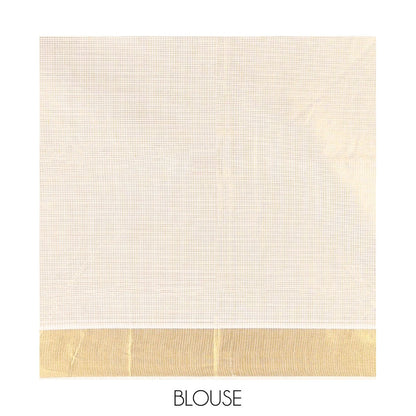 Pothys Gold Micro-Checked Kerala Cotton Saree