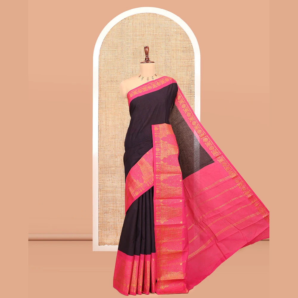Pothys Wine Plain Sungudi Cotton Saree