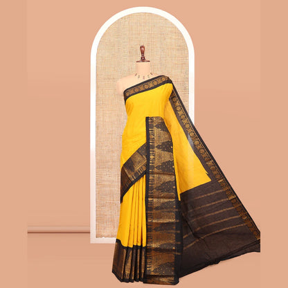 Pothys Mustard Plain Sungudi Cotton Saree