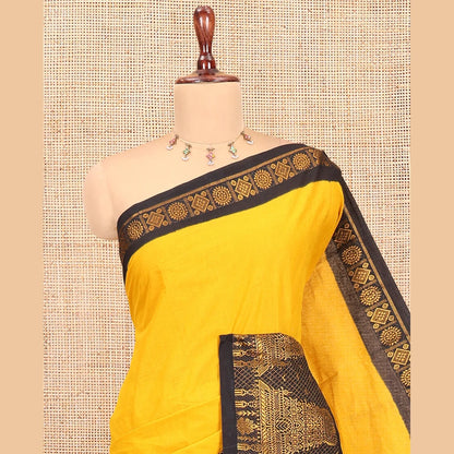 Pothys Mustard Plain Sungudi Cotton Saree