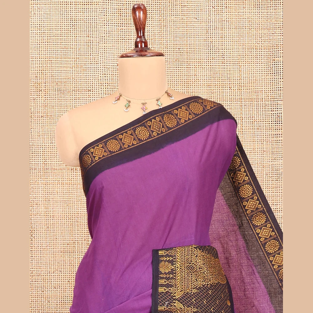 Pothys Violet Plain Sungudi Cotton Saree