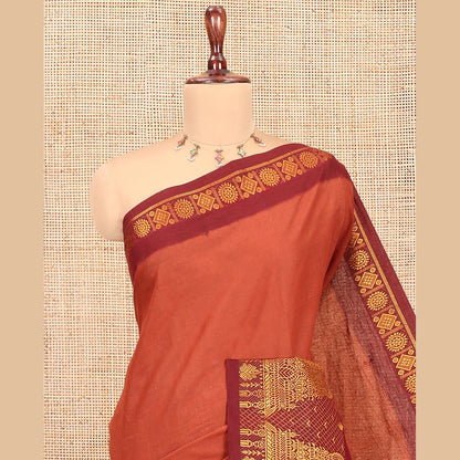 Pothys Brown Plain Sungudi Cotton Saree