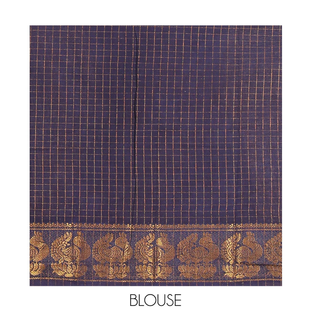 Pothys Rani Pink Plain Sungudi Cotton Saree, Complemented by a Contrast Gopuram Motif Woven Border, Zari Striped Pallu, and a Contrast Blouse