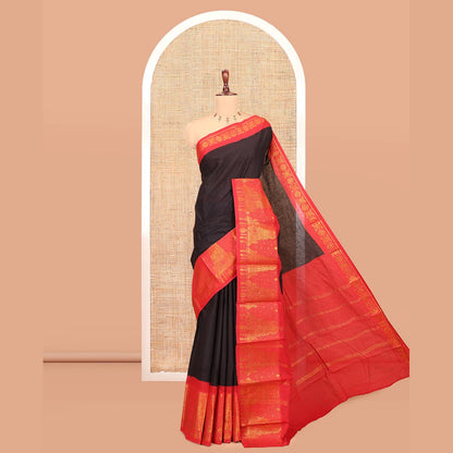 Pothys Coffee Brown Plain Sungudi Cotton Saree